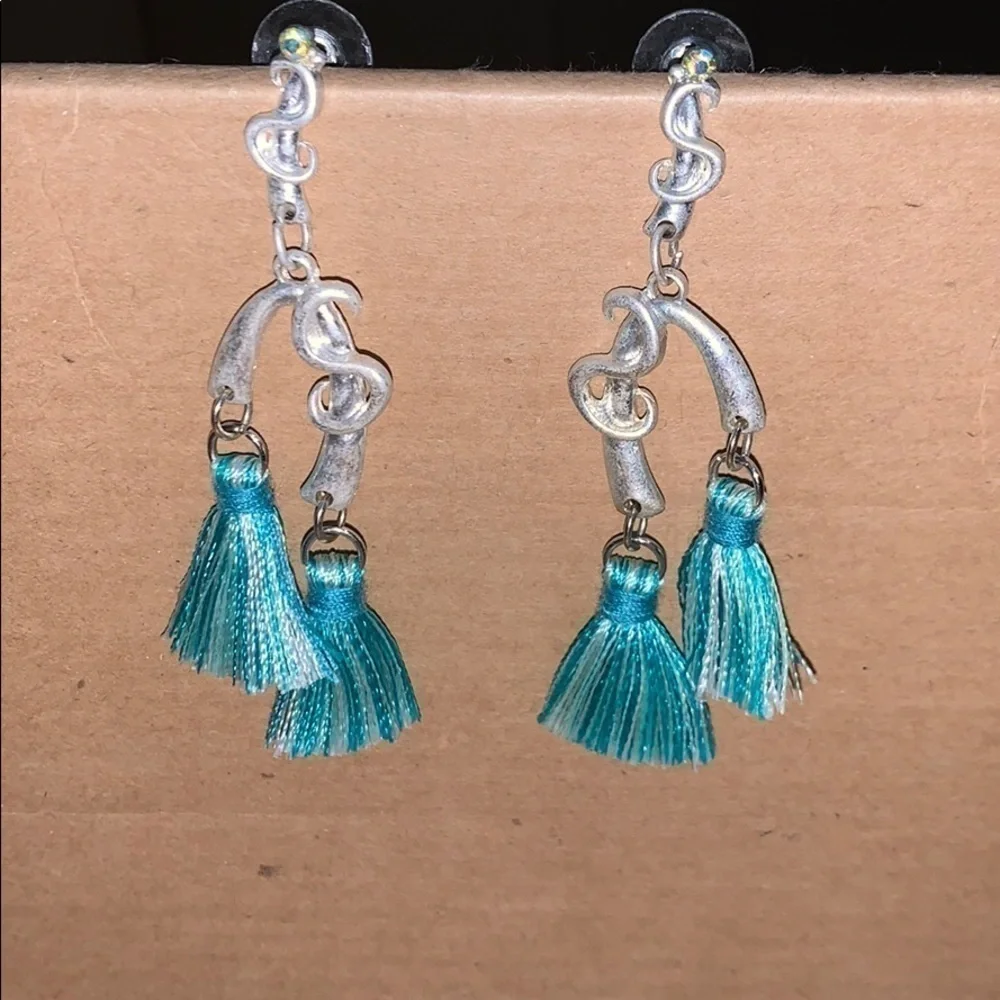 Silver and turquoise tassel post Earrings
